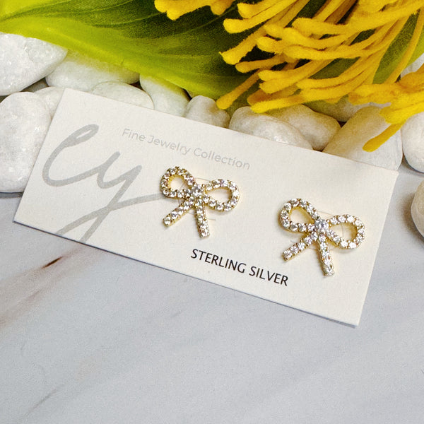 Shine Mini Bow Sterling Silver Earrings