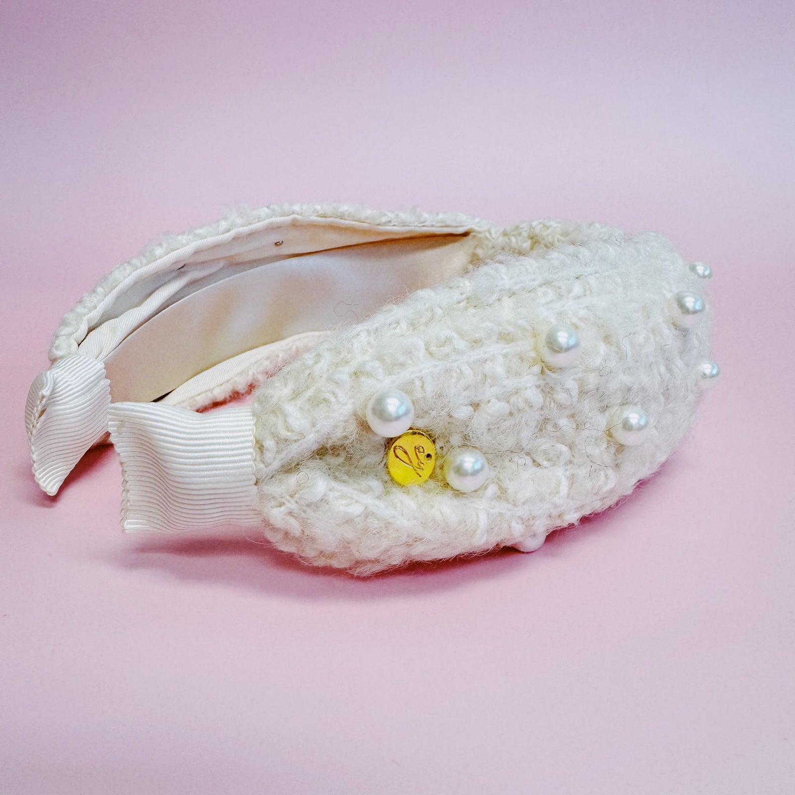 High Fashion Tweed Pearl Headband Embellished Knot Headband - Tweed Rhinestone Pearl (Christmas) main image 4