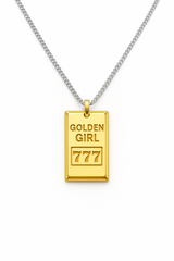 Elegant two-tone necklace featuring a sleek rectangular gold bar pendant on a silver-metal chain, blending modern edge with classic shine