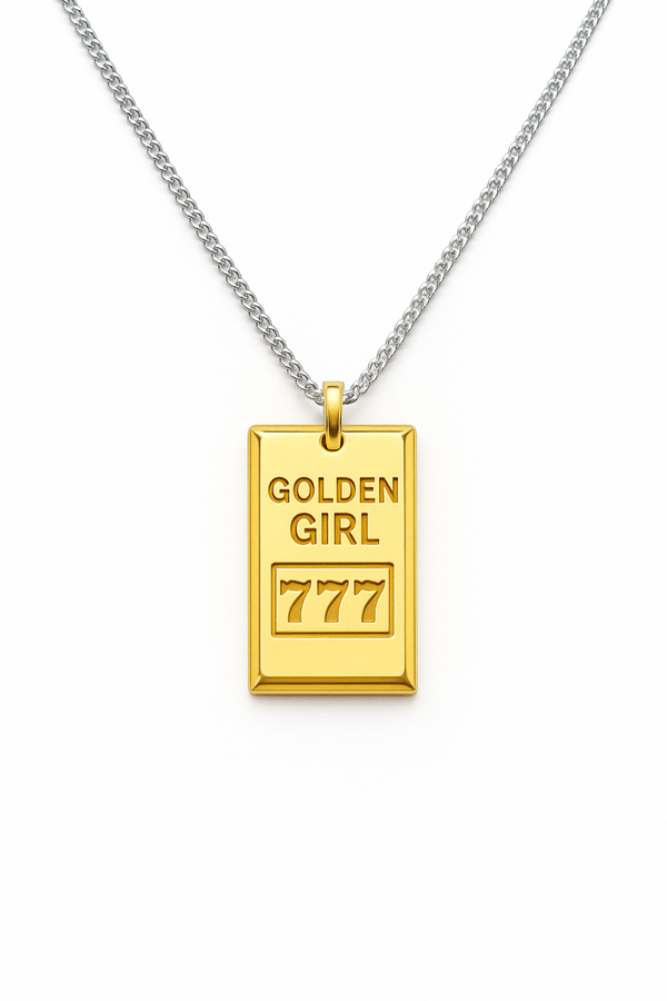 Elegant two-tone necklace featuring a sleek rectangular gold bar pendant on a silver-metal chain, blending modern edge with classic shine
