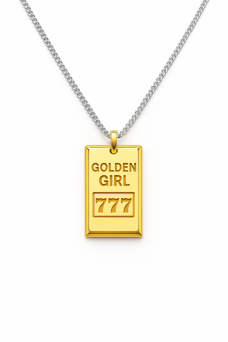 Elegant two-tone necklace featuring a sleek rectangular gold bar pendant on a silver-metal chain, blending modern edge with classic shine