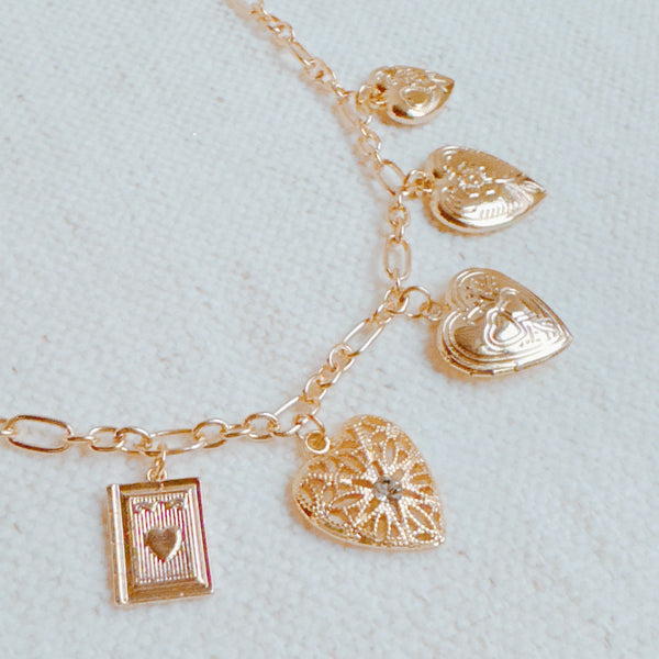 Heart Lockets Multi Charm Bracelet