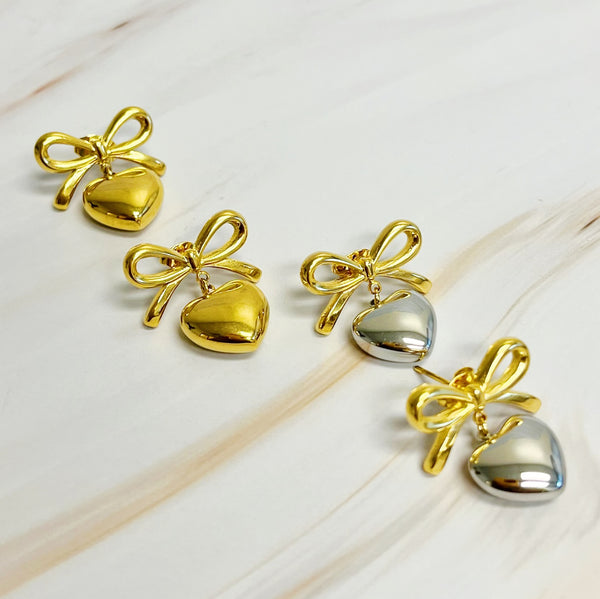 Mini Bow Mini Heart Earrings