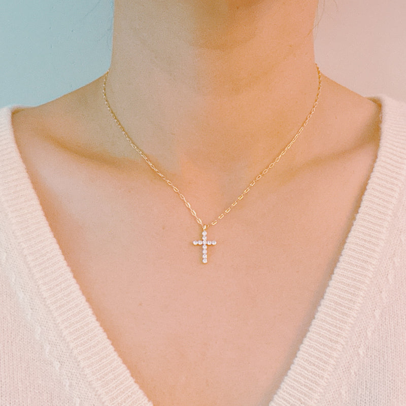 Faceted Crystal Cross Necklace