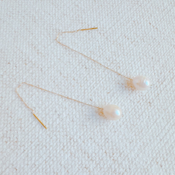 Freshwater Pearl Dainty Chain Earrings