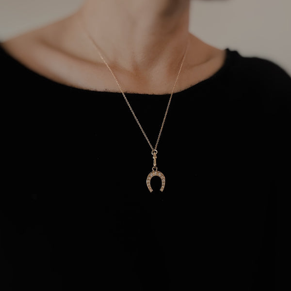 Paved Horseshoe Pendant Necklace