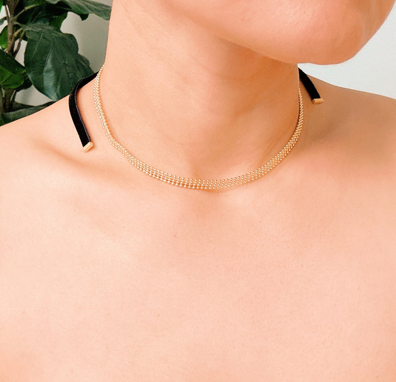 Ties On The Back Golden Choker Necklace