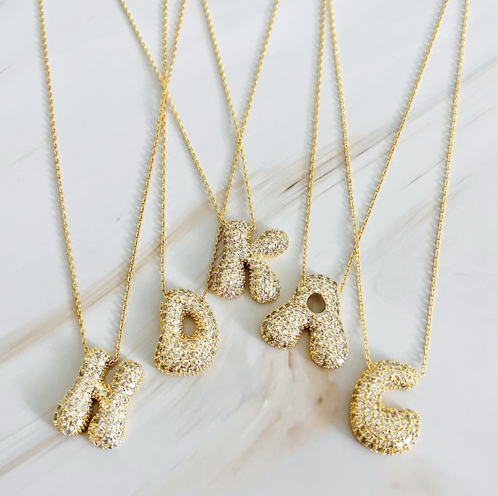 Crystal Bubble Initial Necklace Ellisonyoung