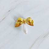 Golden Bow Dangle Pearl Hair Clip