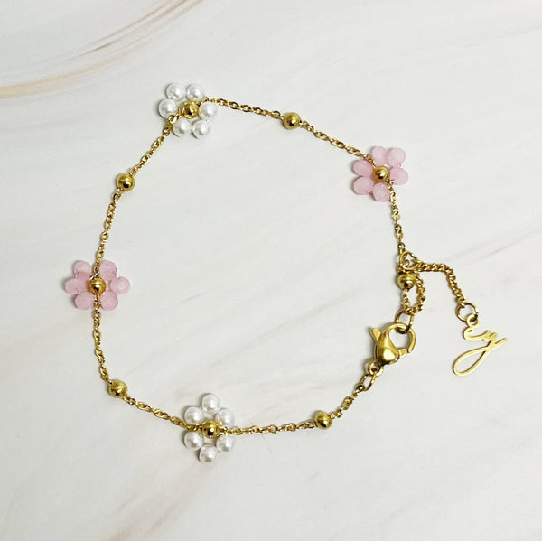 Collier de perles romantique champ de fleurs