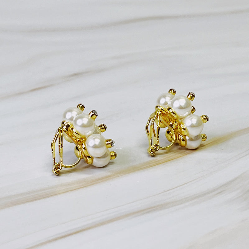 Pearl Blooming Stud Clip On Earrings