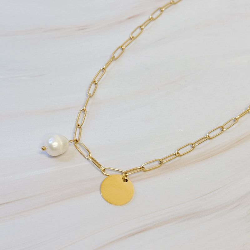 Pearl And Disc Chain Necklace