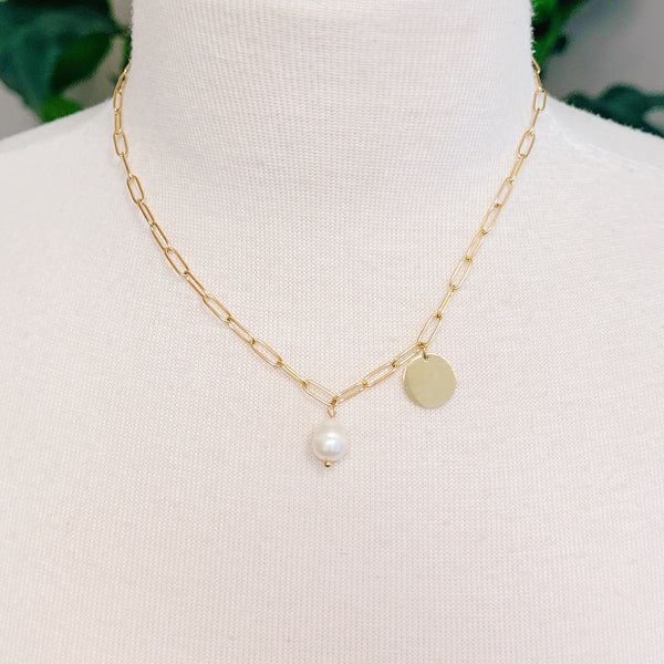 Pearl And Disc Chain Necklace