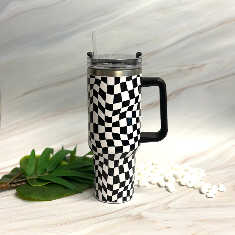 Stylish Checker Large Water Cup With Handle