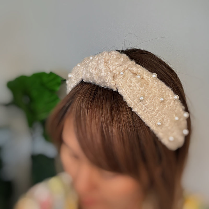 Diadema Anudada De Perlas Y Tweed