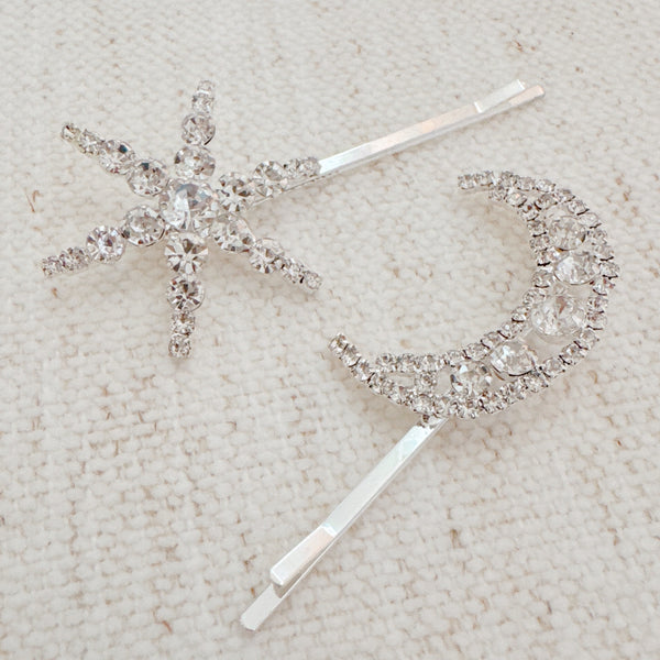 Shining Moon And Star Bobby Pin Set Of 2