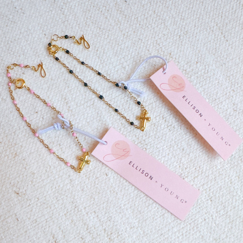 Dainty Color Dots Chain Cross Bracelet