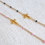 Dainty Color Dots Chain Cross Bracelet