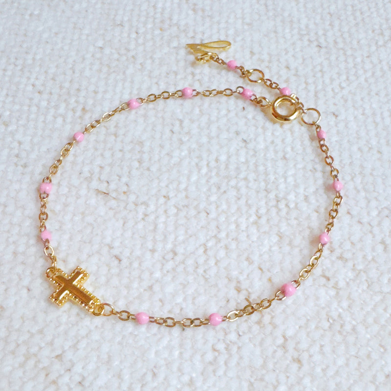 Dainty Color Dots Chain Cross Bracelet