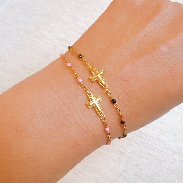 Dainty Color Dots Chain Cross Bracelet