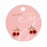 cherry shape earrings on Ellison + Young pink card