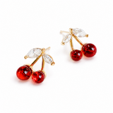 Red cherry shape earrings with jewel leaves