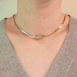 Knotted Two Tone Herringbone Chain Necklace