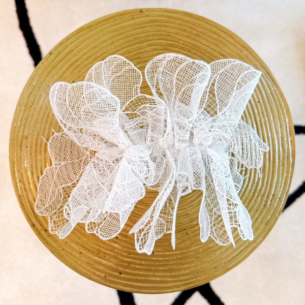 Delicate hair clip featuring a lace flower design with intricate detailing, perfect for adding a romantic and feminine touch to any hairstyle.