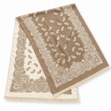 Ellison+Young Luxe Bandana Paisley Shawl Scarf in Camel Ivory, ivory paisley and ornate border print on camel with fringed ends