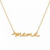 Gold 'mama' necklace on a white background