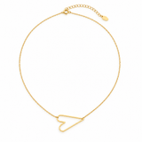 Modern Open Heart Pendant Necklace with the gold open heart turned sideways, full necklace view with 2 inch extender
