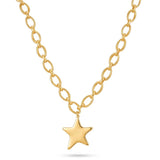 Gold star pendant necklace on a white background