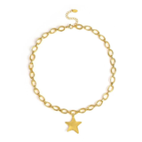 Gold chain bracelet with a star charm on a white background