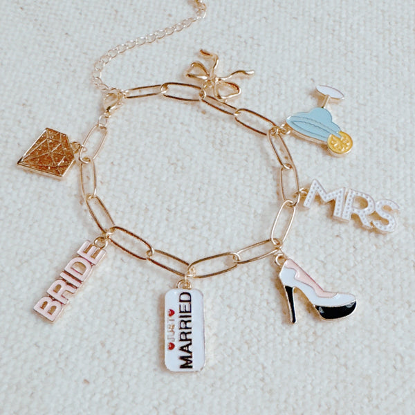 Mrs. Bride Cocktail Bow Charm Bracelet