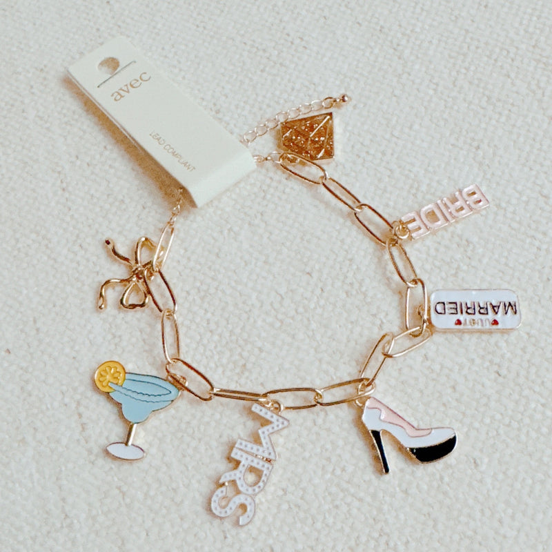 Mrs. Bride Cocktail Bow Charm Bracelet