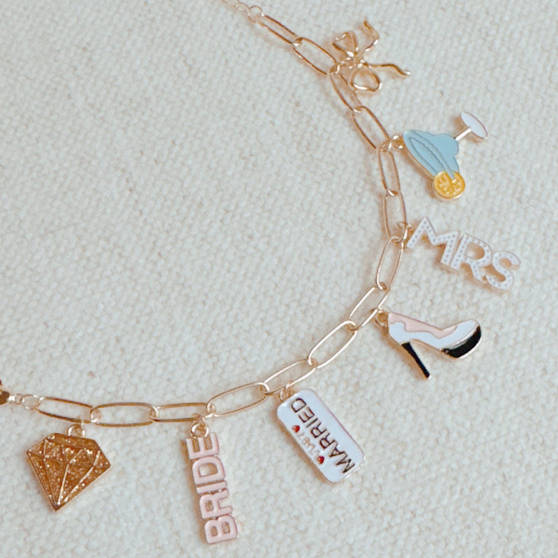 Mrs. Bride Cocktail Bow Charm Bracelet