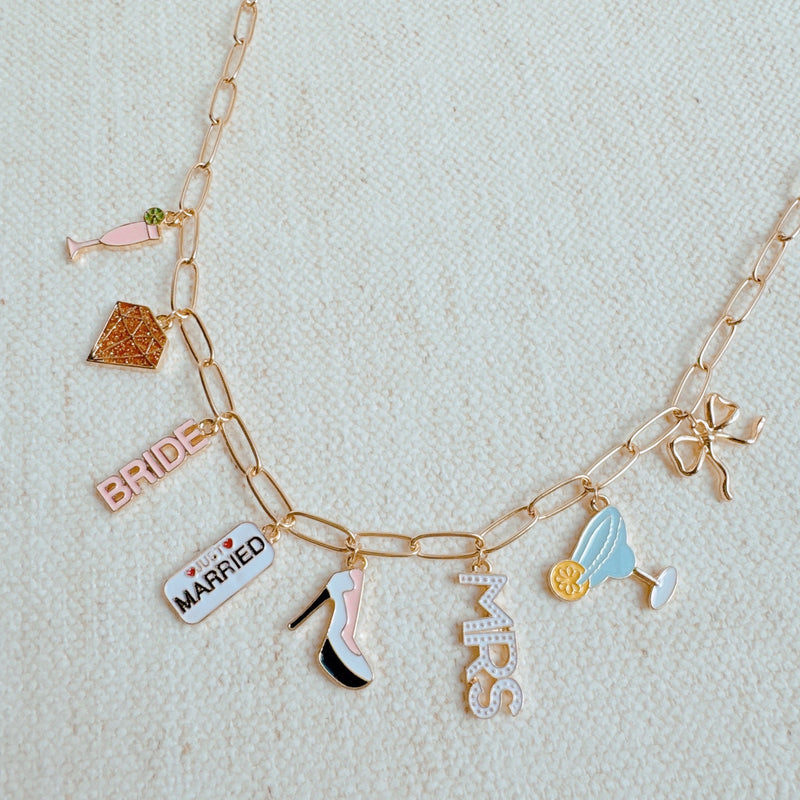 Mrs. Bride Cocktail Bow Charm Necklace