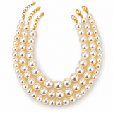 Ellison+Young Noble Pearl 3-Piece Necklace Set – three graduated cream acrylic pearl necklaces with gold-tone lobster clasps and extender chains on white background