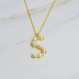Gold chain necklace featuring an elegant initial pendant inlaid with pearl mosaic accents for a personalized, sophisticated touch.