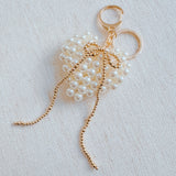 Pearl Knit Heart Beaded Bow Bag Charm