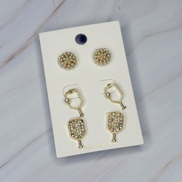 Pickle Ball Earrings Set Of 3