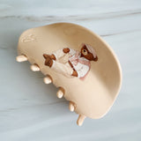 Preppy-inspired bear hair claw clips featuring fashionable teddy bear dressed in vintage collegiate outfits. Each clip showcases a different bear character on a pastel background, adding a playful yet polished touch to any hairstyle.