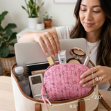 Quilted Paisley Cosmetic Case – Soft Curve Makeup Pouch in Pink, Blue, or Green Bandana Print