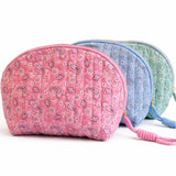 Three fabric pouches with floral patterns on a white background