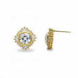 Gold-tone stud earrings featuring a radiant crown-like cluster of sparkling stones, arranged in a semi-circle to create a regal yet minimal look.