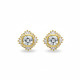 Gold-tone stud earrings featuring a radiant crown-like cluster of sparkling stones, arranged in a semi-circle to create a regal yet minimal look.