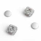 Set of two hexagon-shaped scarf magnetic brooch pins or earrings with a modern, abstract design. Each brooch features a sleek finish and sculptural angles, offering a stylish and functional accent for securing scarves or accessorizing garments.