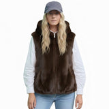 Real Feel Faux Mink Vest Hooded And Effortless on person zipped up