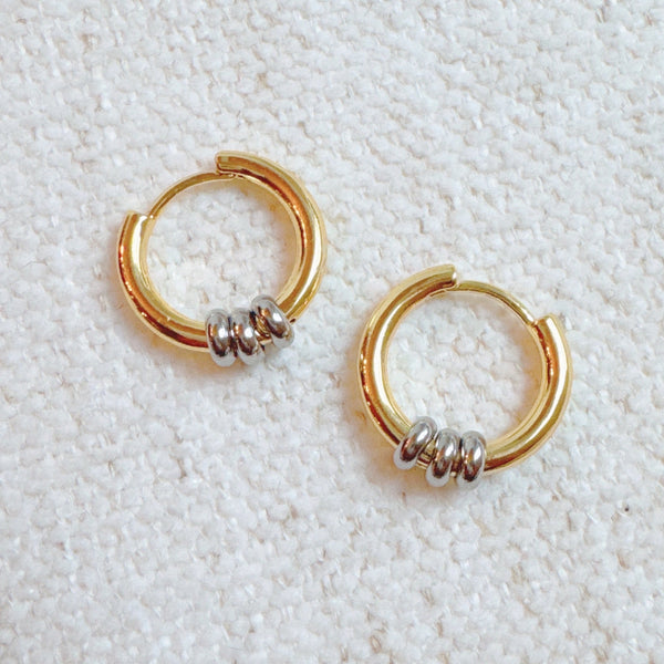 Ringed Up Two Toned Huggie Hoop Earrings