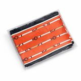 Packaged product with orange and black design on a white background